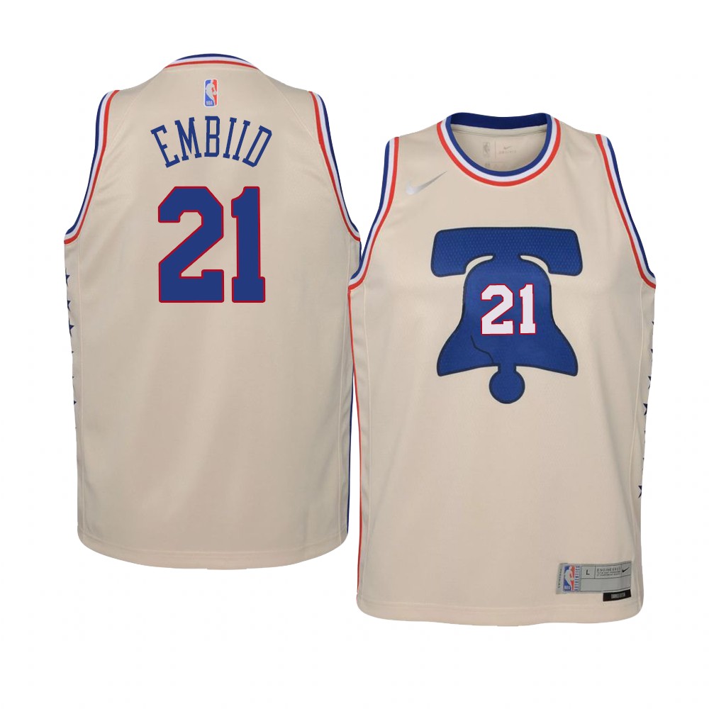 Youth Philadelphia 76ers Joel Embiid 2021 Earned Swingman Cream Jersey Youth Philadelphia 76ers Joel Embiid 2021 Earned Swingman Cream Jersey