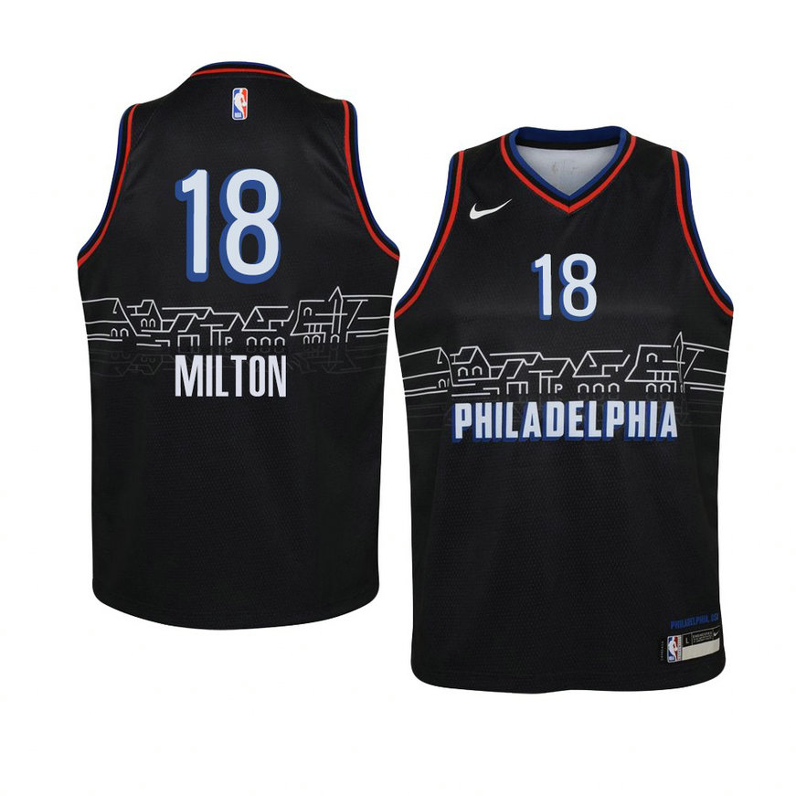 Youth Philadelphia 76ers #18 Shake Milton 2020-2021 City Edition Black Jersey Youth Philadelphia 76ers #18 Shake Milton 2020-2021 City Edition Black Jersey
