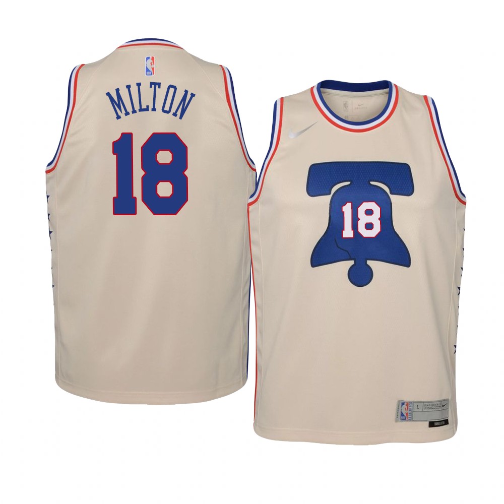 Youth Philadelphia 76ers Shake Milton 2021 Earned Swingman Cream Jersey Youth Philadelphia 76ers Shake Milton 2021 Earned Swingman Cream Jersey