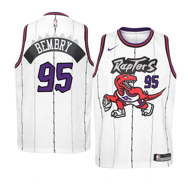 Youth Toronto Raptors #95 DeAndre' Bembry 2021 Hardwood Classics Jersey White
