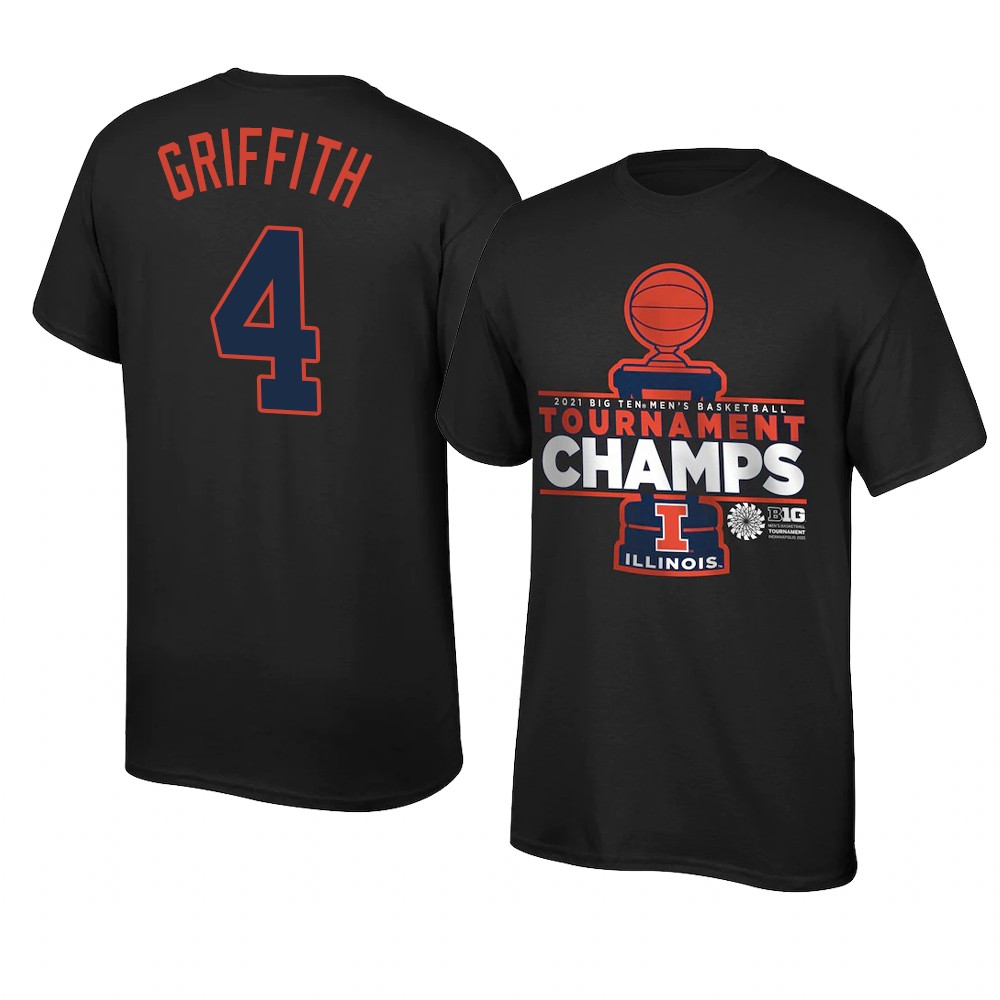 ILLINOIS FIGHTING ILLINI Zach Griffith Locker Room T-Shirt 2021 Big Ten Men's Basketball Conference Tournament Champions Black
