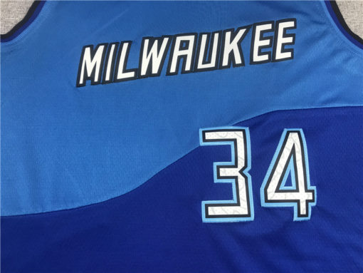 Giannis Antetokounmpo 34 Milwaukee Bucks 2020-21 City Edition Blue Jersey Giannis Antetokounmpo 34 Milwaukee Bucks 2020-21 City Edition Blue Jersey