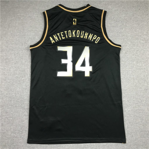 Giannis Antetokounmpo 34 Milwaukee Bucks 2020-21 Black Golden Edition Jersey Giannis Antetokounmpo 34 Milwaukee Bucks 2020-21 Black Golden Edition Jersey