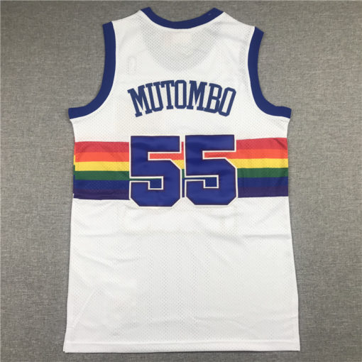 Dikembe Mutombo 55 Denver Nuggets 1991-92 M&N White Jersey Dikembe Mutombo 55 Denver Nuggets 1991-92 M&N White Jersey