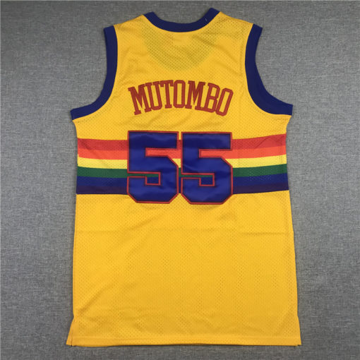 Dikembe Mutombo 55 Denver Nuggets 1991-92 M&N Yellow Jersey Dikembe Mutombo 55 Denver Nuggets 1991-92 M&N Yellow Jersey