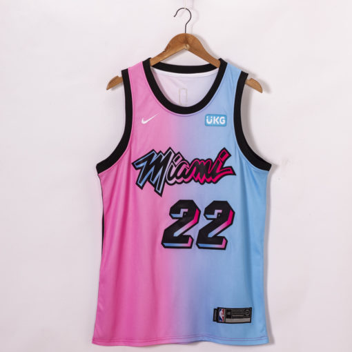 Jimmy Butler #22 Miami Heat Blue Pink Rainbow City Jersey With 2023 NBA finals patch 
