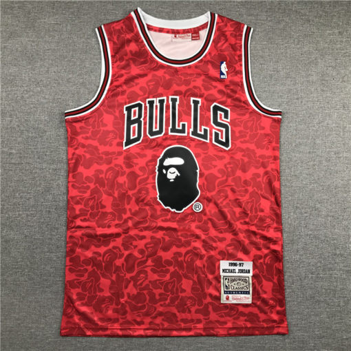 Michael Jordan 23 Bulls Bape ABC Basketball Swingman Red Jersey
