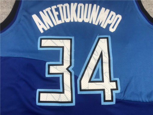 Giannis Antetokounmpo 34 Milwaukee Bucks 2020-21 City Edition Blue Jersey Giannis Antetokounmpo 34 Milwaukee Bucks 2020-21 City Edition Blue Jersey