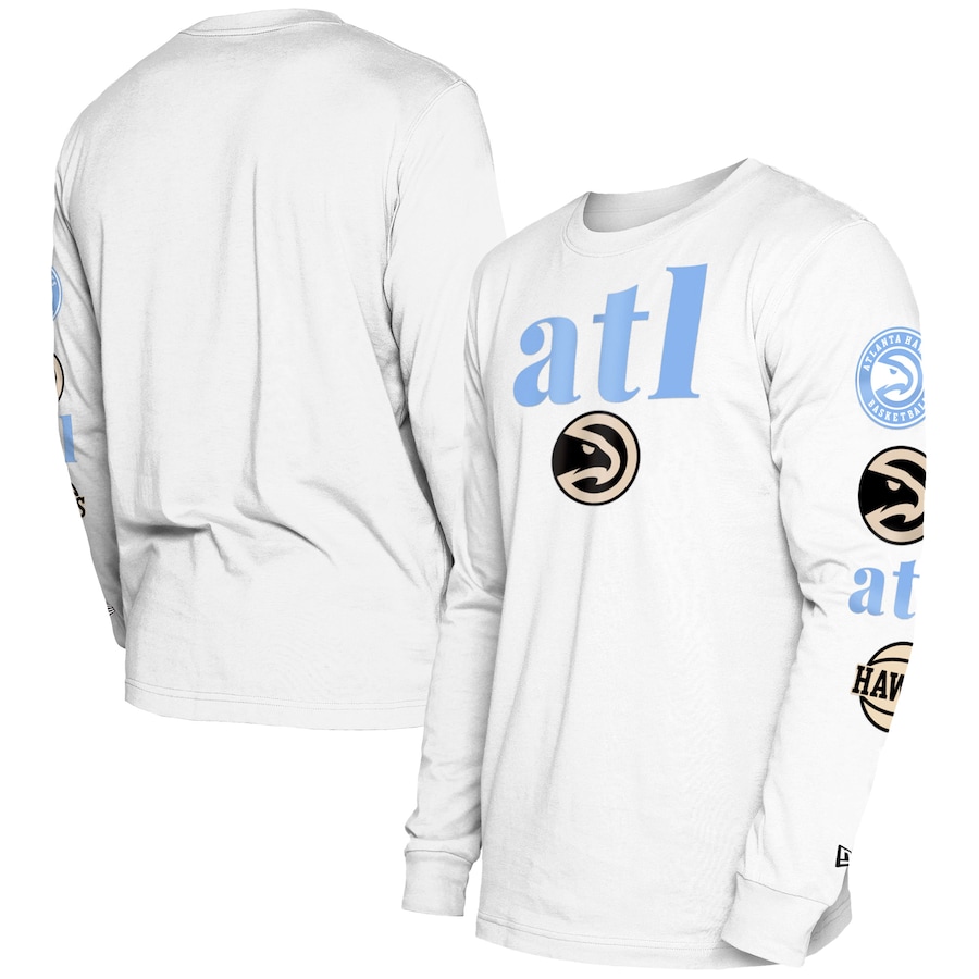 Men's Atlanta Hawks White 2023/24 City Edition New Era Long Sleeve T-Shirt Men's Atlanta Hawks White 2023/24 City Edition New Era Long Sleeve T-Shirt