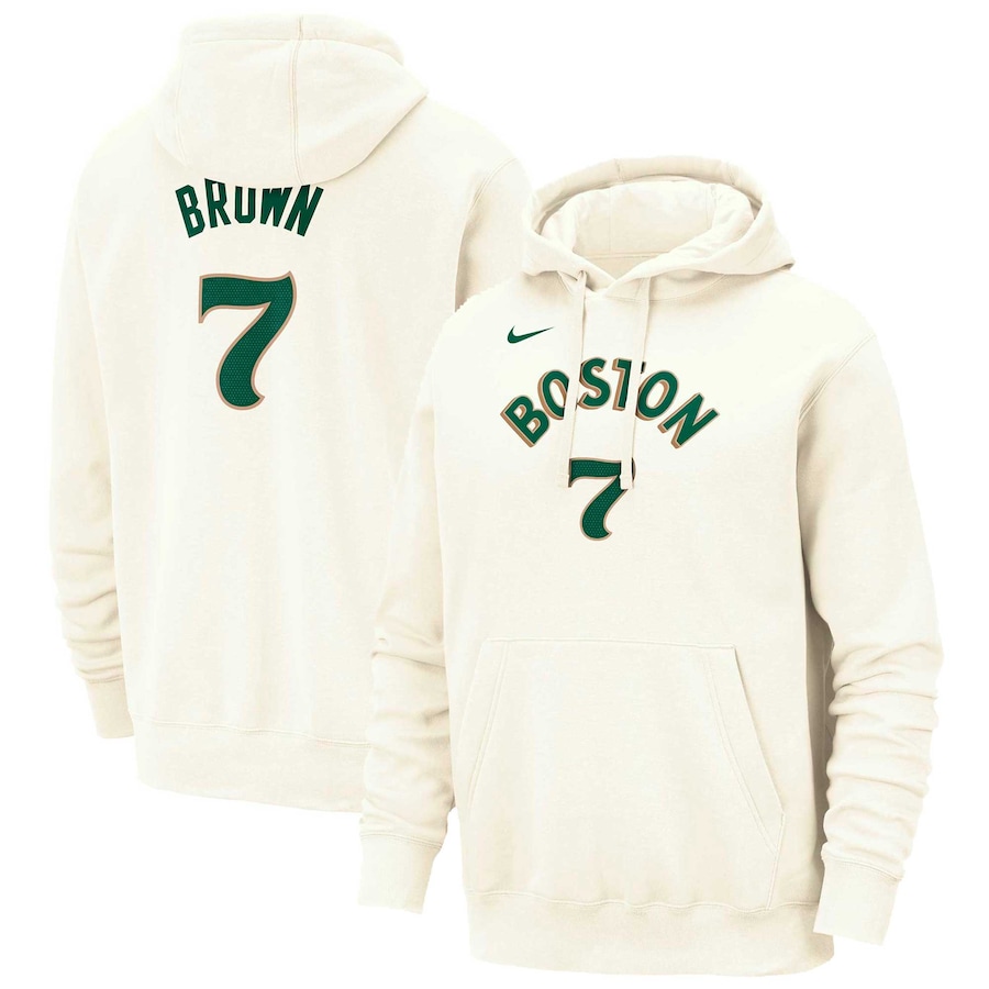 Men's Boston Celtics Jaylen Brown Cream 2023/24 City Edition Nike Pullover Hoodie Men's Boston Celtics Jaylen Brown Cream 2023/24 City Edition Nike Pullover Hoodie