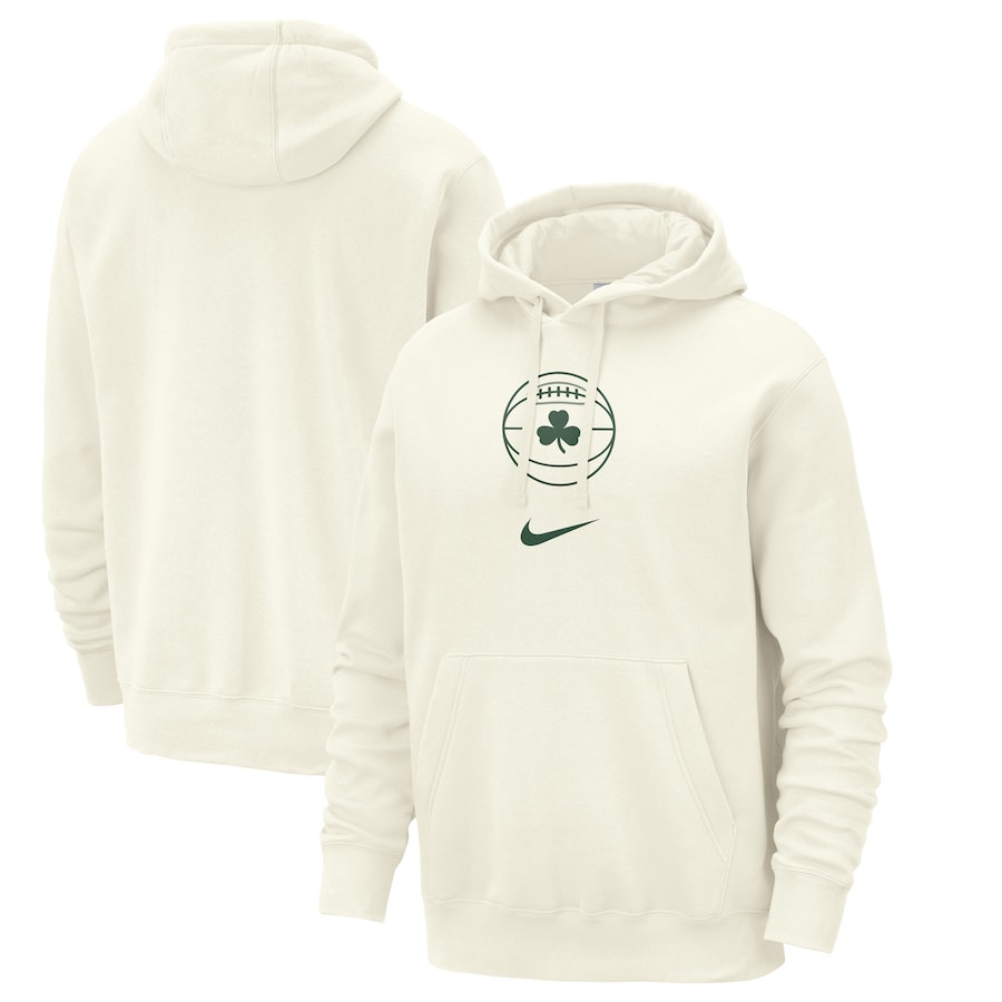 Men's Boston Celtics Cream 2023/24 City Edition Essential Club Nike Pullover Hoodie Men's Boston Celtics Cream 2023/24 City Edition Essential Club Nike Pullover Hoodie