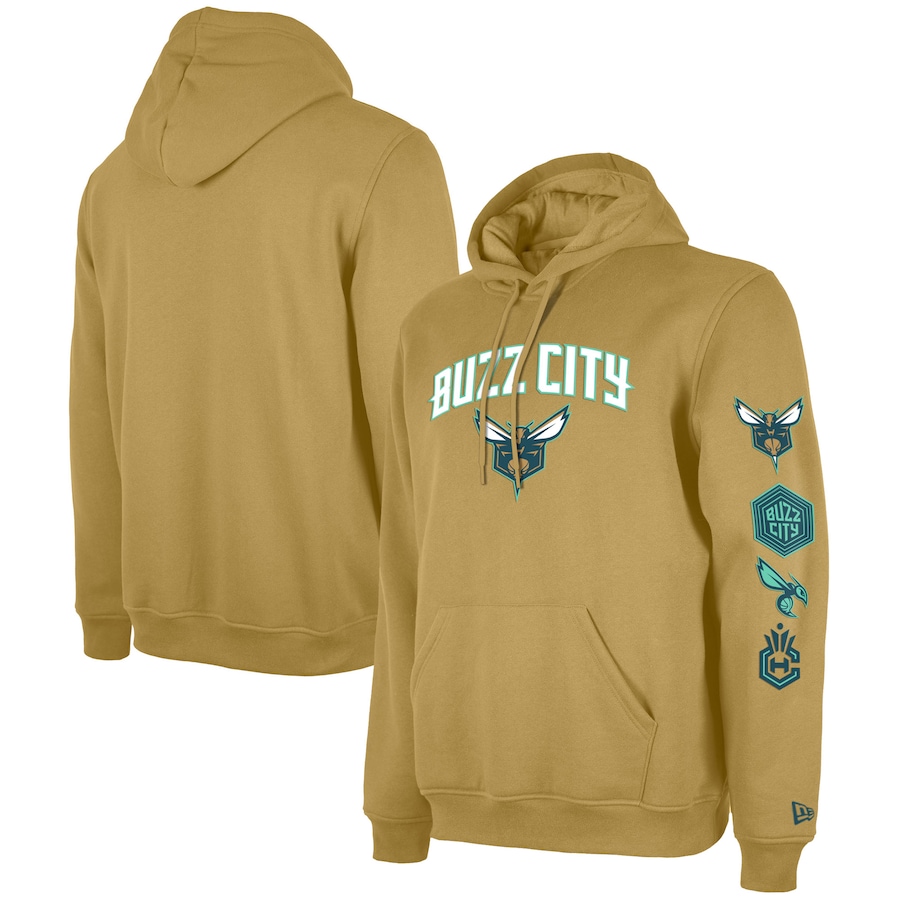 Men's Charlotte Hornets Tan 2023/24 City Edition New Era Pullover Hoodie Men's Charlotte Hornets Tan 2023/24 City Edition New Era Pullover Hoodie