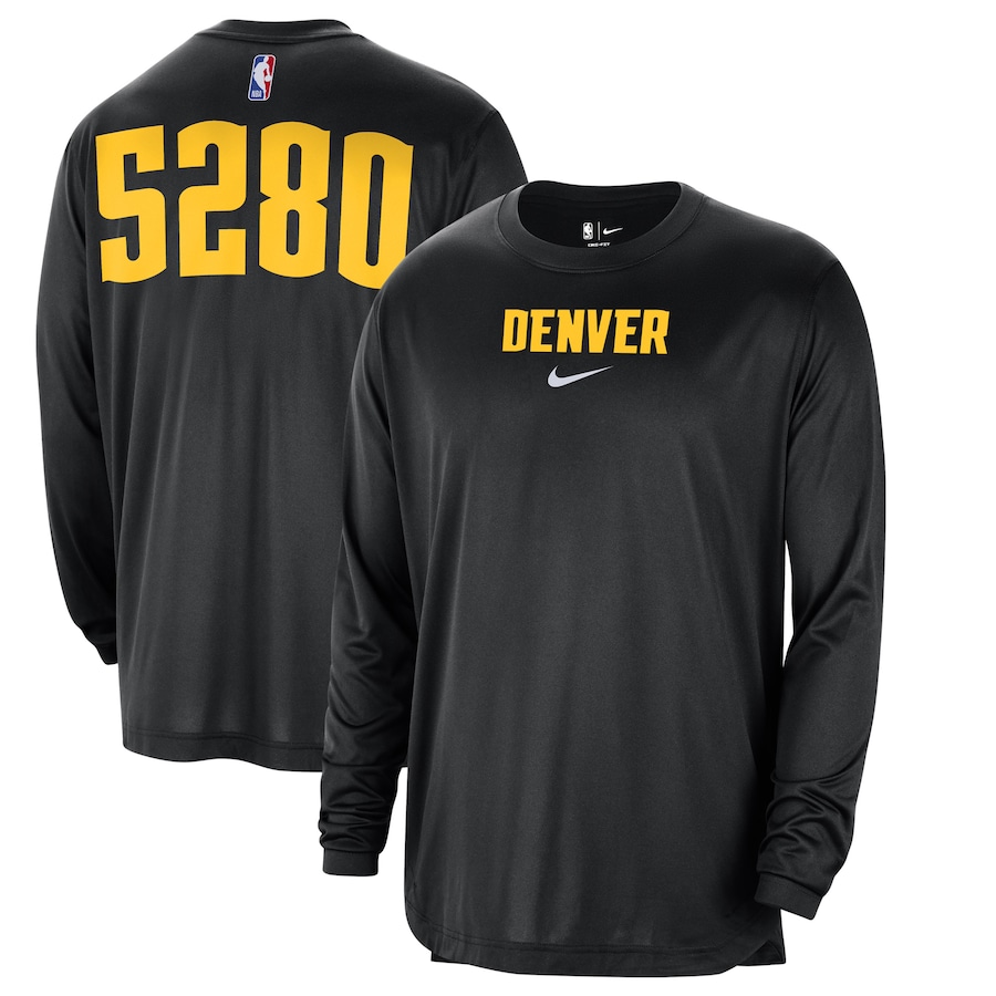 Men's Denver Nuggets Black 2023/24 City Edition Authentic Pregame Performance Long Sleeve Shooting Nike T-Shirt Men's Denver Nuggets Black 2023/24 City Edition Authentic Pregame Performance Long Sleeve Shooting Nike T-Shirt