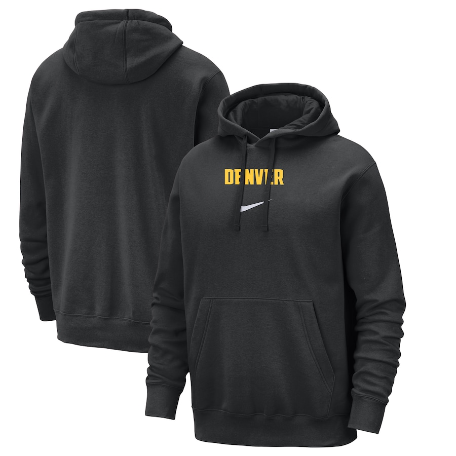 Men's Denver Nuggets Black 2023/24 City Edition Essential Club Nike Pullover Hoodie Men's Denver Nuggets Black 2023/24 City Edition Essential Club Nike Pullover Hoodie