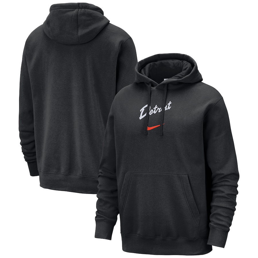 Men's Detroit Pistons Black 2023/24 City Edition Essential Club Nike Pullover Hoodie Men's Detroit Pistons Black 2023/24 City Edition Essential Club Nike Pullover Hoodie