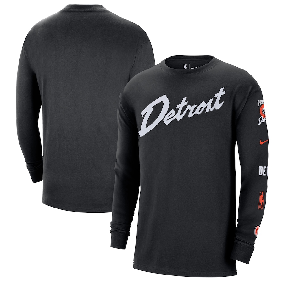 Men's Detroit Pistons Black 2023/24 City Edition Max90 Expressive Long Sleeve Nike T-Shirt Men's Detroit Pistons Black 2023/24 City Edition Max90 Expressive Long Sleeve Nike T-Shirt