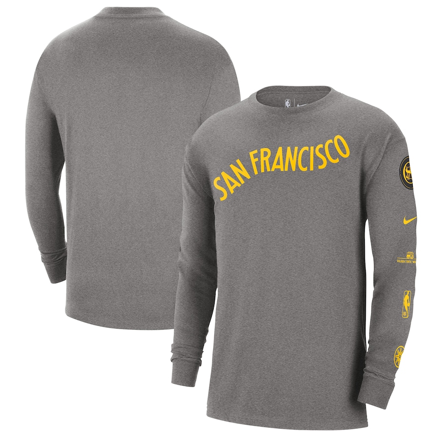 Men's Golden State Warriors Charcoal 2023/24 City Edition Max90 Expressive Long Sleeve Nike T-Shirt Men's Golden State Warriors Charcoal 2023/24 City Edition Max90 Expressive Long Sleeve Nike T-Shirt