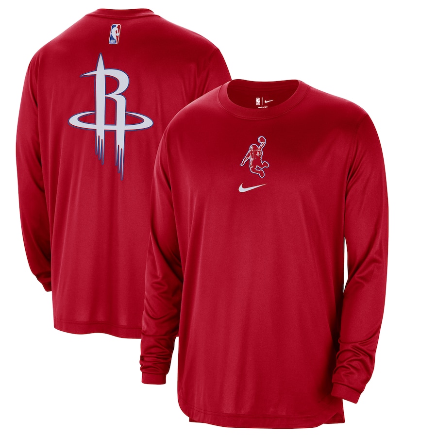 Men's Houston Rockets Red 2023/24 City Edition Authentic Pregame Performance Long Sleeve Shooting Nike T-Shirt