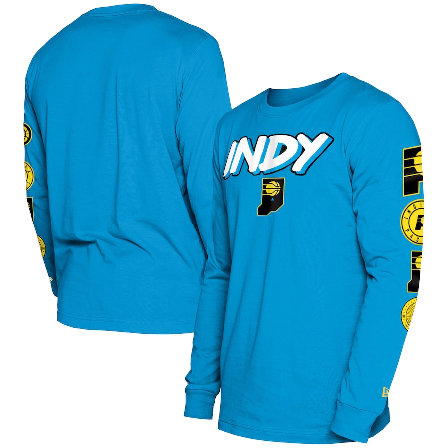 Men's Indiana Pacers Blue 2023/24 City Edition New Era Long Sleeve T-Shirt Men's Indiana Pacers Blue 2023/24 City Edition New Era Long Sleeve T-Shirt