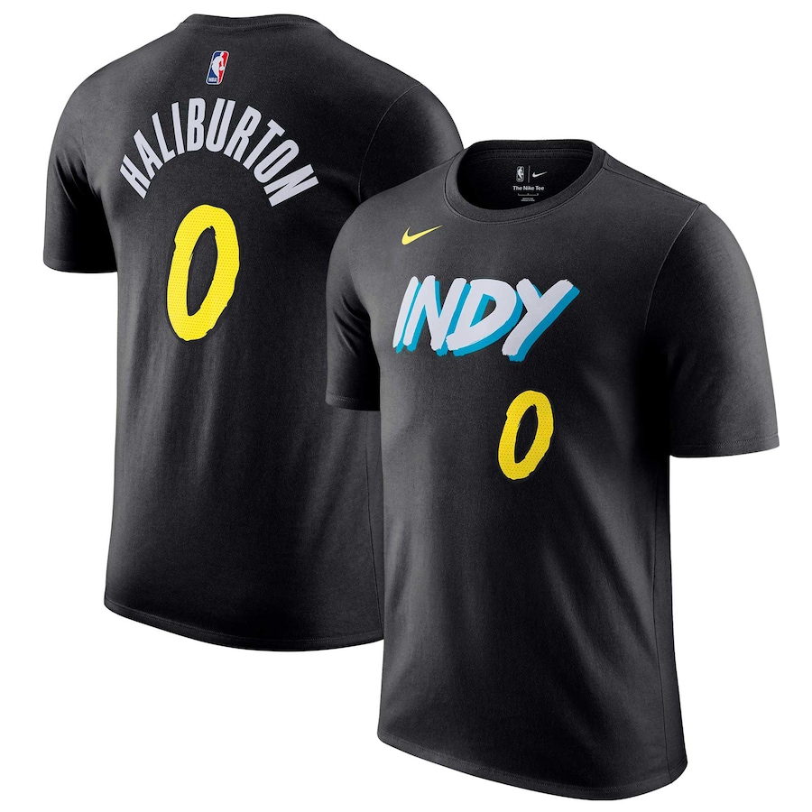 Men's Indiana Pacers Tyrese Haliburton Black 2023/24 City Edition Nike T-Shirt Men's Indiana Pacers Tyrese Haliburton Black 2023/24 City Edition Nike T-Shirt