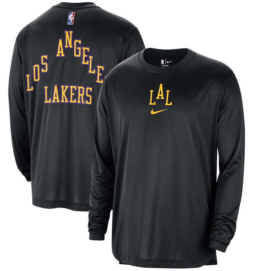 Men's Los Angeles Lakers Black 2023/24 City Edition Authentic Pregame Performance Long Sleeve Shooting Nike T-Shirt