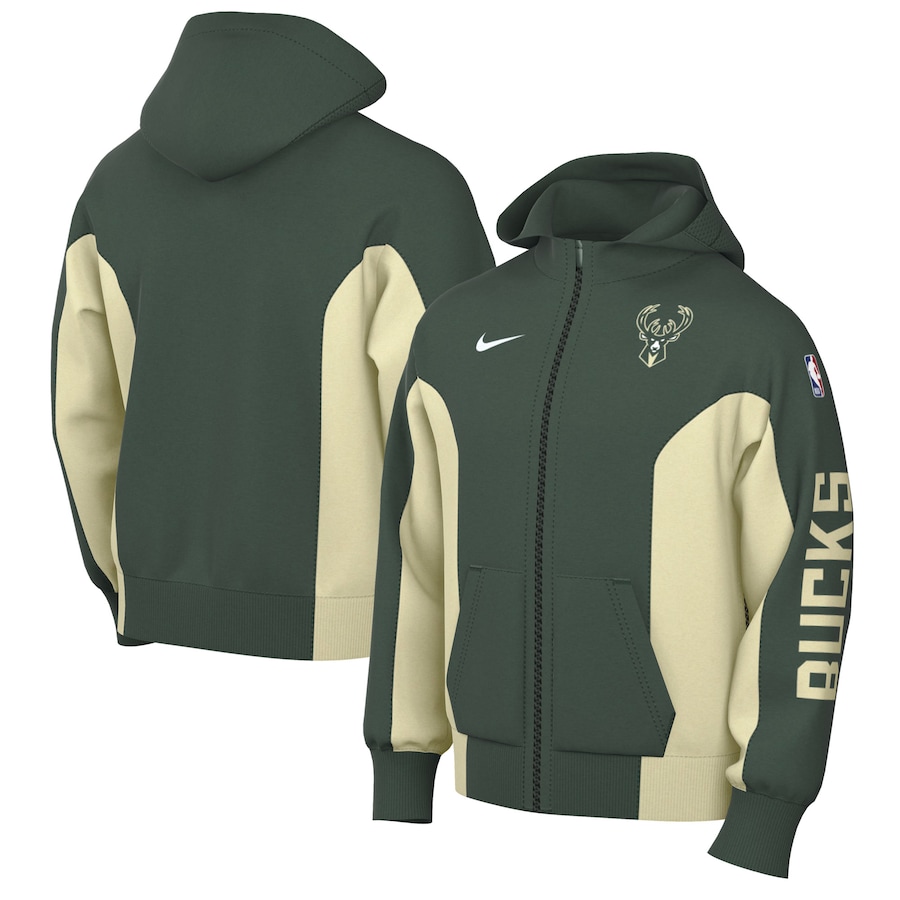 Men's Milwaukee Bucks Hunter Green 2023/24 Authentic Showtime Performance Full-Zip Hoodie