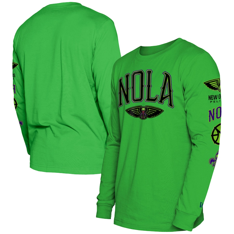 Men's New Orleans Pelicans Green 2023/24 City Edition New Era Long Sleeve T-Shirt Men's New Orleans Pelicans Green 2023/24 City Edition New Era Long Sleeve T-Shirt