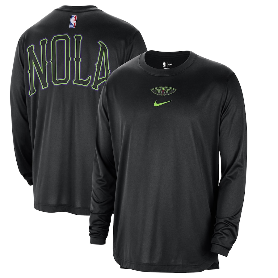 Men's New Orleans Pelicans Black 2023/24 City Edition Authentic Pregame Performance Long Sleeve Shooting Nike T-Shirt