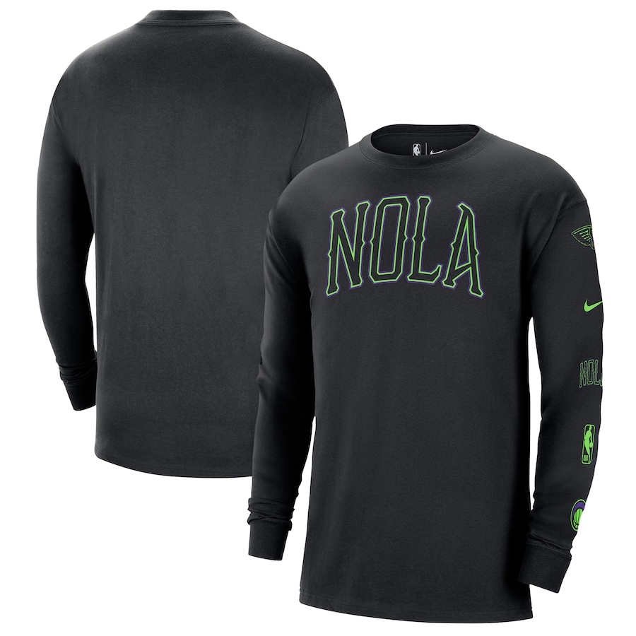 Men's New Orleans Pelicans Black 2023/24 City Edition Max90 Expressive Long Sleeve Nike T-Shirt Men's New Orleans Pelicans Black 2023/24 City Edition Max90 Expressive Long Sleeve Nike T-Shirt