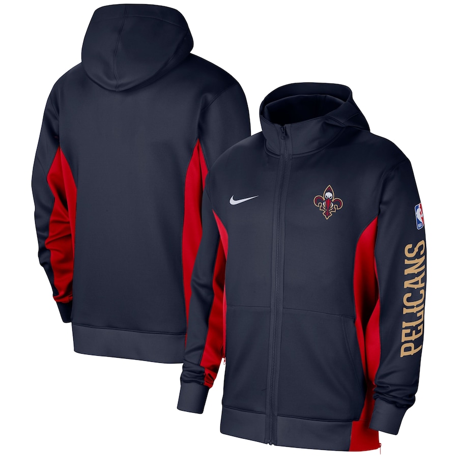 Men's New Orleans Pelicans Navy 2023/24 Authentic Showtime Performance Full-Zip Hoodie Men's New Orleans Pelicans Navy 2023/24 Authentic Showtime Performance Full-Zip Hoodie