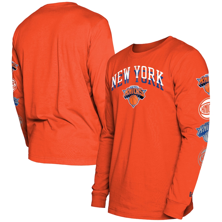 Men's New York Knicks Orange 2023/24 City Edition New Era Long Sleeve T-Shirt Men's New York Knicks Orange 2023/24 City Edition New Era Long Sleeve T-Shirt