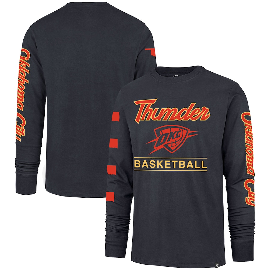 Men's Oklahoma City Thunder '47 Charcoal 2023/24 City Edition Triplet Franklin Long Sleeve T-Shirt Men's Oklahoma City Thunder '47 Charcoal 2023/24 City Edition Triplet Franklin Long Sleeve T-Shirt