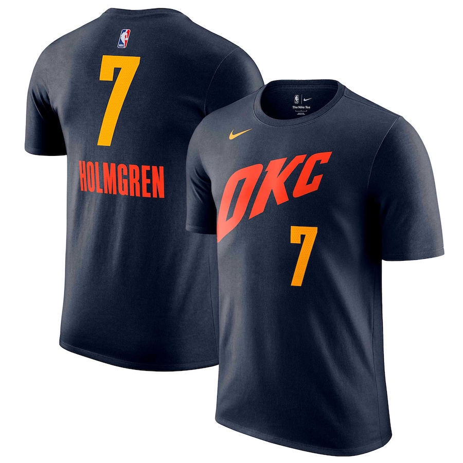 Men's Oklahoma City Thunder Chet Holmgren Navy 2023/24 City Edition Nike T-Shirt Men's Oklahoma City Thunder Chet Holmgren Navy 2023/24 City Edition Nike T-Shirt