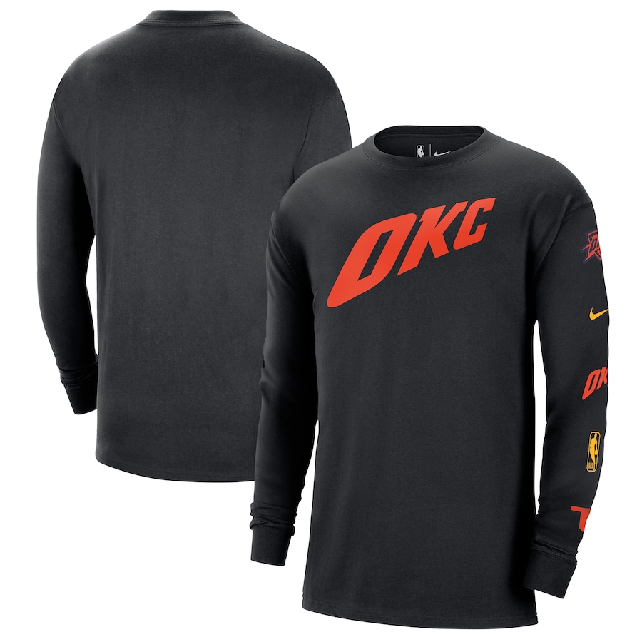 Men's Oklahoma City Thunder Black 2023/24 City Edition Max90 Expressive Long Sleeve Nike T-Shirt Men's Oklahoma City Thunder Black 2023/24 City Edition Max90 Expressive Long Sleeve Nike T-Shirt
