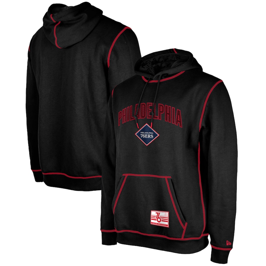 Men's Philadelphia 76ers Black 2023/24 City Edition Satin Stitch Elite Pack New Era Pullover Hoodie