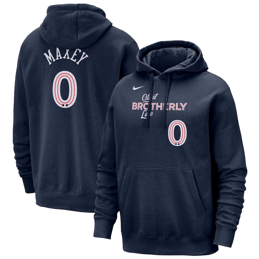 Men's Philadelphia 76ers Tyrese Maxey Navy 2023/24 City Edition Nike Pullover Hoodie