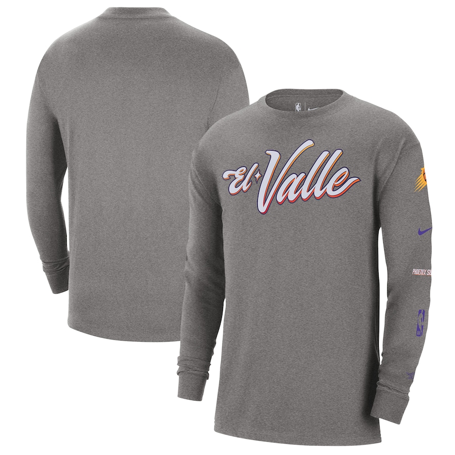 Men's Phoenix Suns Charcoal 2023/24 City Edition Max90 Expressive Long Sleeve Nike T-Shirt Men's Phoenix Suns Charcoal 2023/24 City Edition Max90 Expressive Long Sleeve Nike T-Shirt