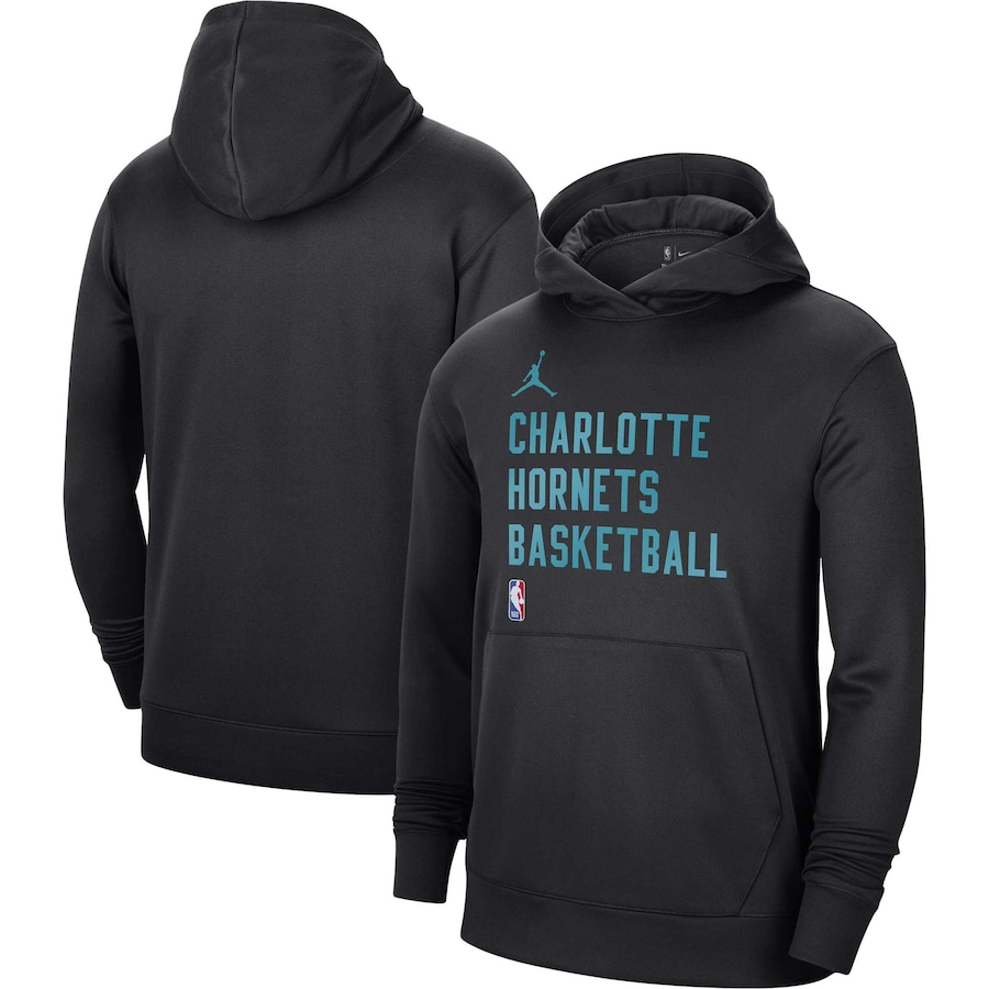 Men's Charlotte Hornets Jordan Brand Black 2023/24 Performance Spotlight On-Court Practice Pullover Hoodie Men's Charlotte Hornets Jordan Brand Black 2023/24 Performance Spotlight On-Court Practice Pullover Hoodie