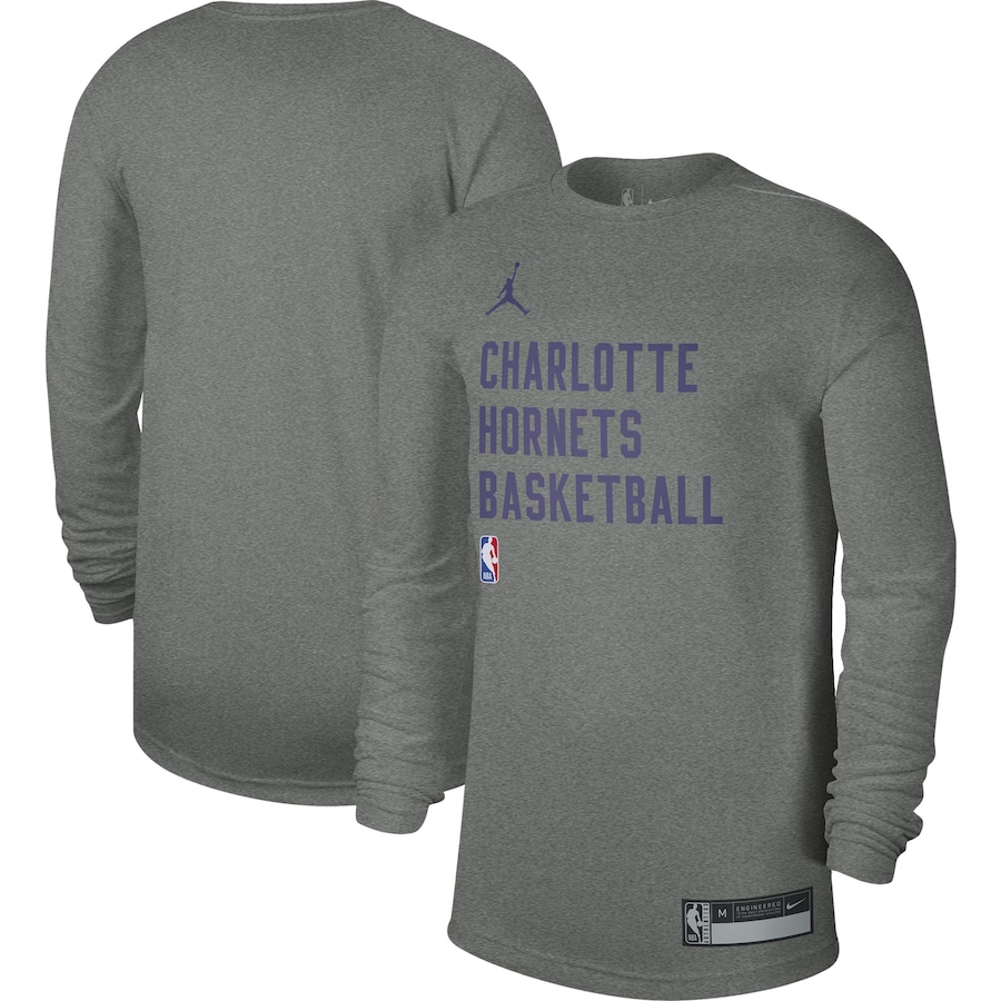 Men's Charlotte Hornets Jordan Brand Heather Gray 2023/24 Legend On-Court Practice Long Sleeve T-Shirt