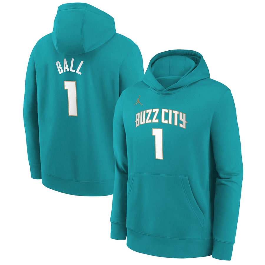 Child's Charlotte Hornets LaMelo Ball Jordan Brand Teal 2023/24 City Edition Pullover Hoodie Child's Charlotte Hornets LaMelo Ball Jordan Brand Teal 2023/24 City Edition Pullover Hoodie