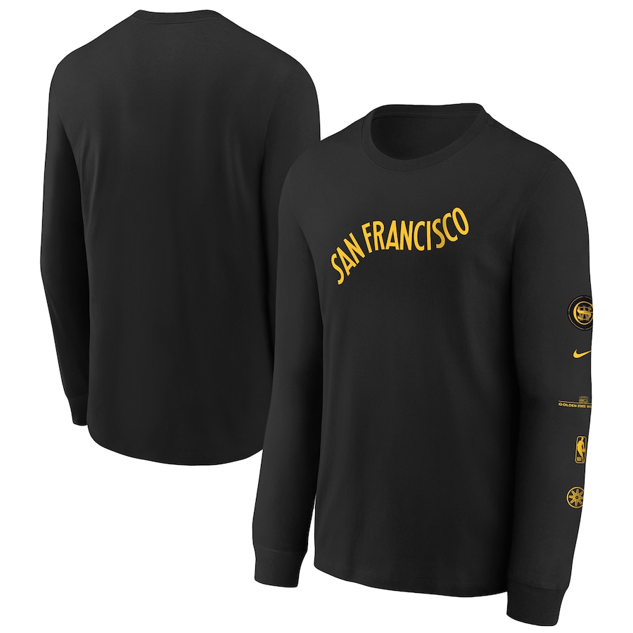 Child's Golden State Warriors Black 2023/24 City Edition Max90 Long Sleeve Nike T-Shirt Child's Golden State Warriors Black 2023/24 City Edition Max90 Long Sleeve Nike T-Shirt