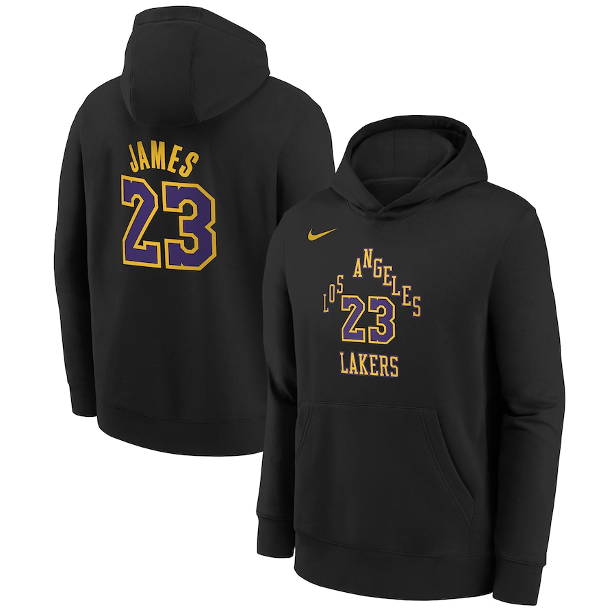 Child's Los Angeles Lakers LeBron James Black 2023/24 City Edition Nike Pullover Hoodie
