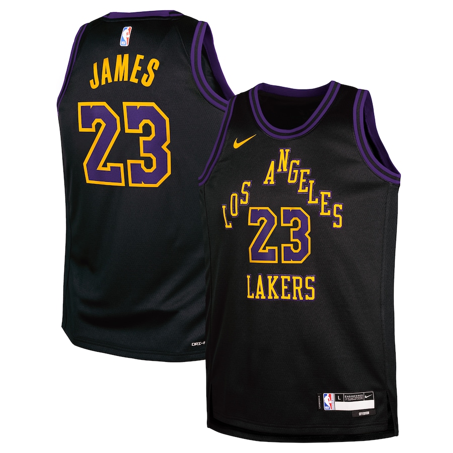 Child's Los Angeles Lakers LeBron James Black Swingman Replica 2023/24 City Edition Nike Jersey