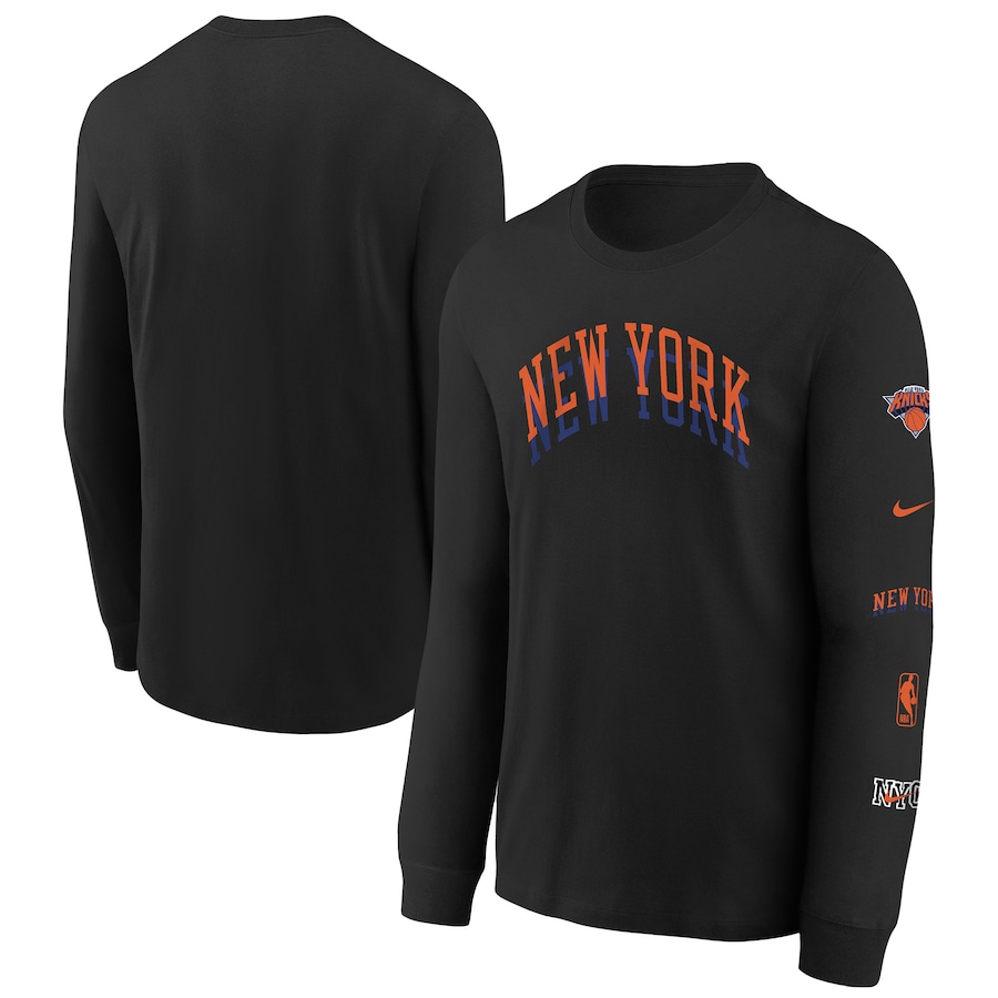 Child's New York Knicks Black 2023/24 City Edition Max90 Long Sleeve Nike T-Shirt