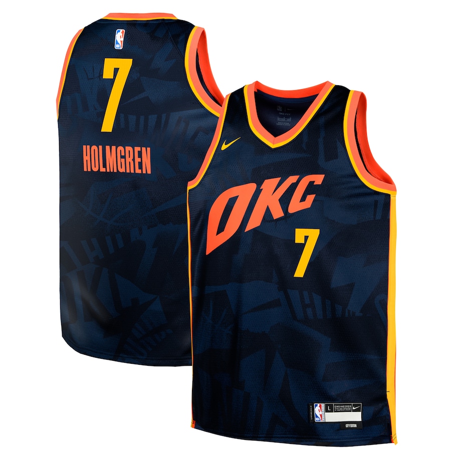 Child's Oklahoma City Thunder Chet Holmgren Navy Swingman Replica 2023/24 City Edition Nike Jersey