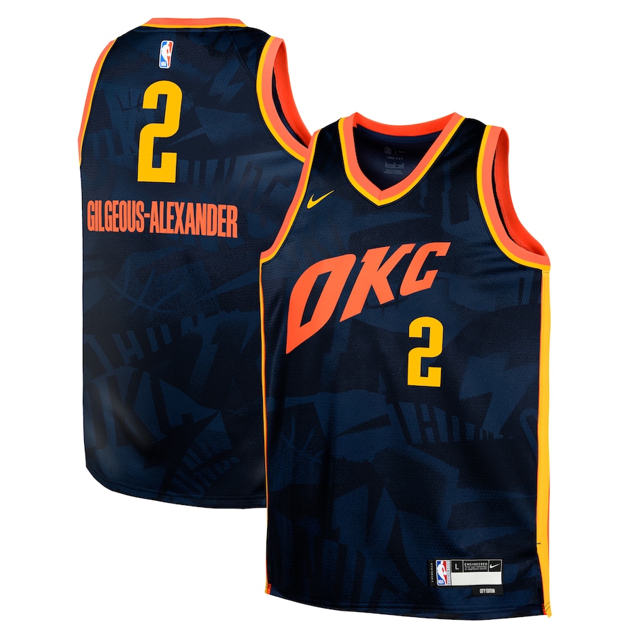 Child's Oklahoma City Thunder Shai Gilgeous-Alexander Navy Swingman Replica 2023/24 City Edition Nike Jersey