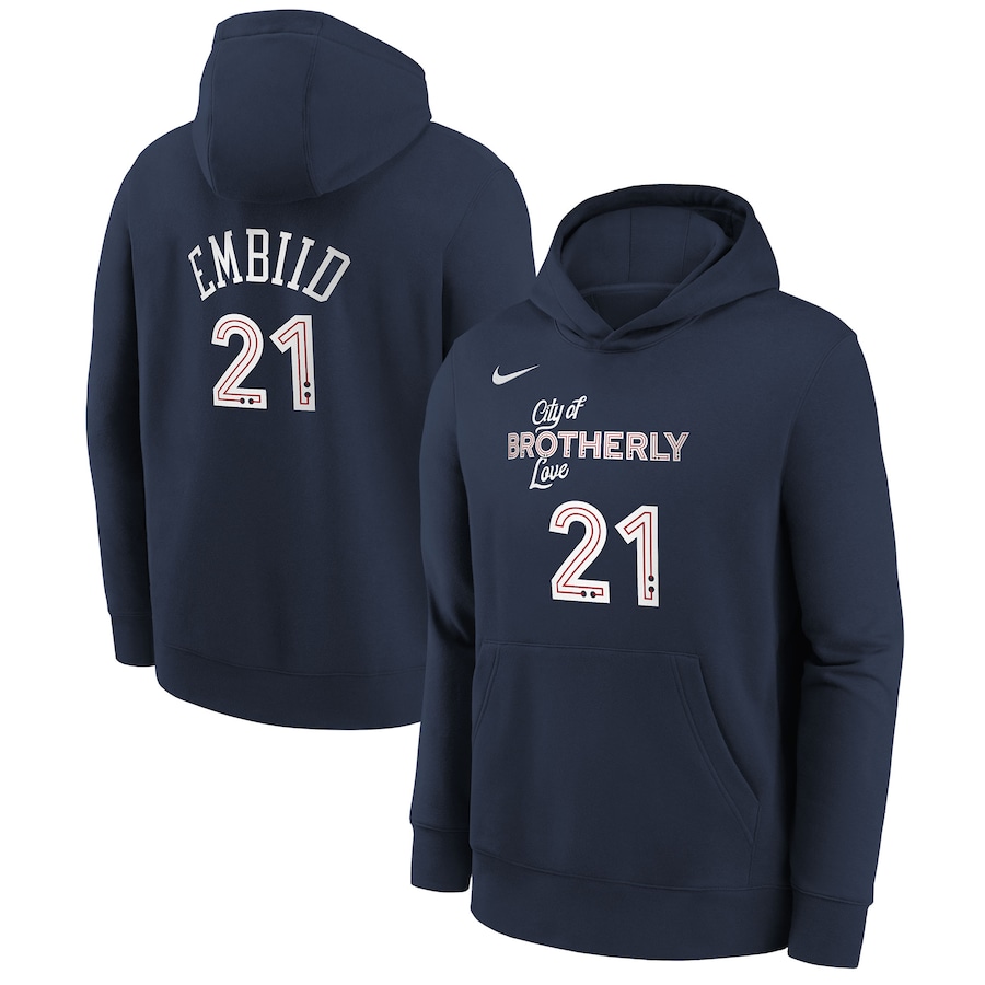 Child's Philadelphia 76ers Joel Embiid Navy 2023/24 City Edition Nike Pullover Hoodie