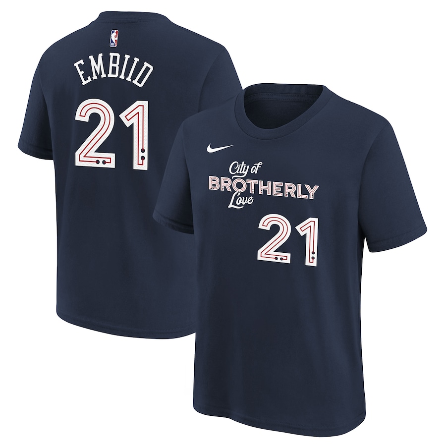 Child's Philadelphia 76ers Joel Embiid Navy 2023/24 City Edition Nike T-Shirt