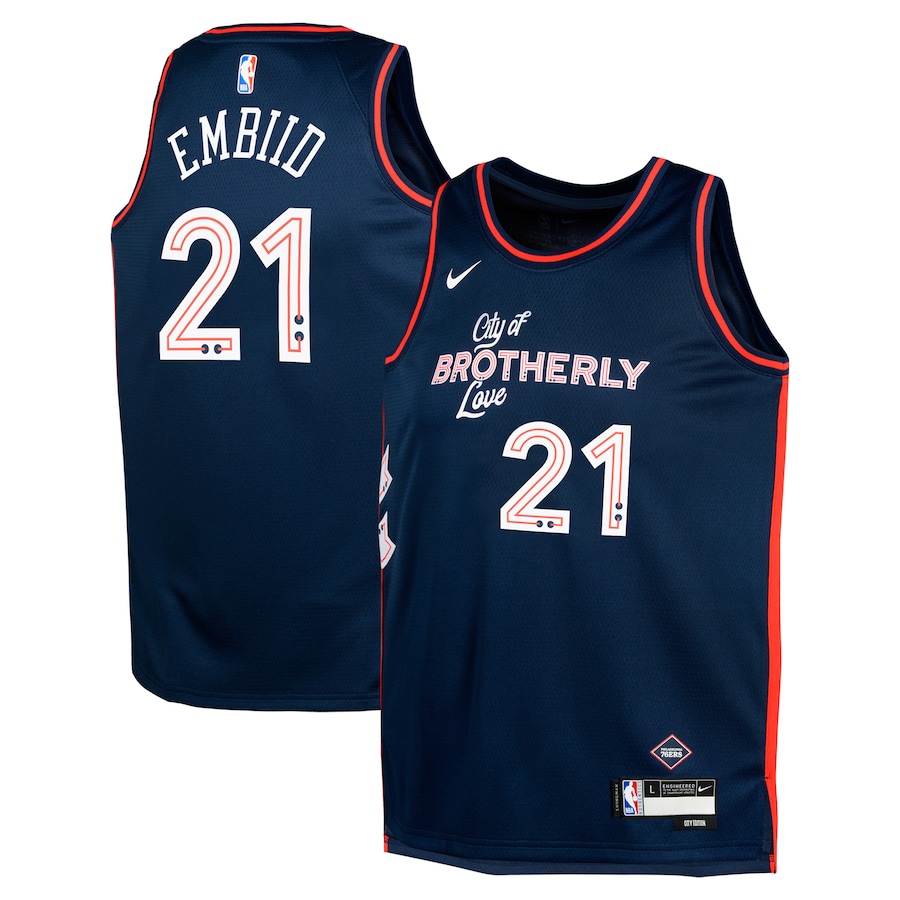 Child's Philadelphia 76ers Joel Embiid Navy Swingman Replica 2023/24 City Edition Nike Jersey