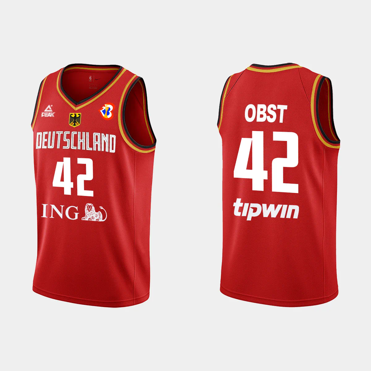 Andreas Obst Germany Basketball 2023 FIBA World Cup Red Away Jersey Andreas Obst Germany Basketball 2023 FIBA World Cup Red Away Jersey